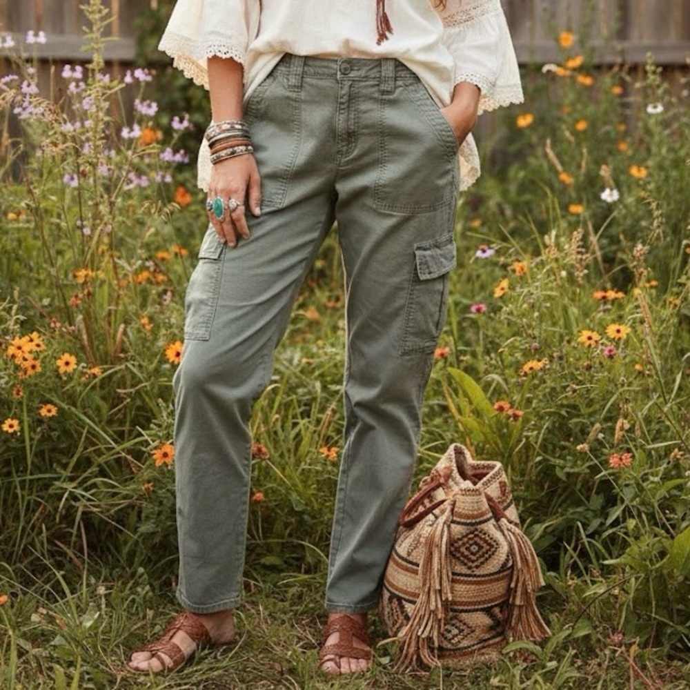 American Eagle AE Cargo Pants Sage Green Gorpcore Utility Lagenlook Khaki Y2K